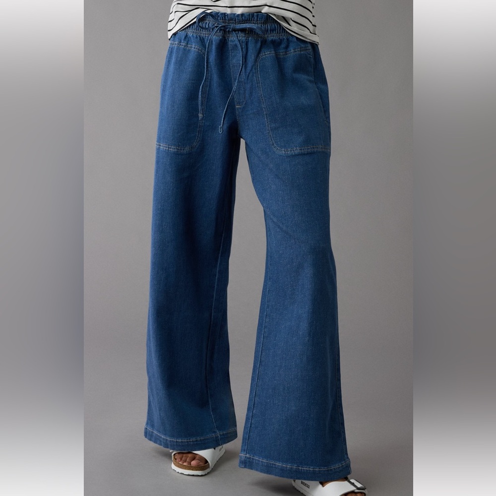 Linen blend drawstring pull on pant